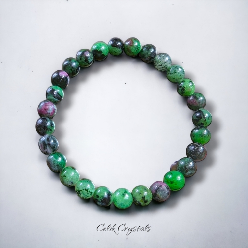 Ruby Zoisite Bracelet 6mm Natural Stones Handmade Stretch Beads Unisex - Picture 2 of 3